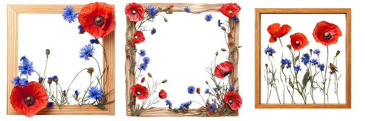 Set off The image shows a beautiful of red poppies and blue isolated on a transparent background  (2)