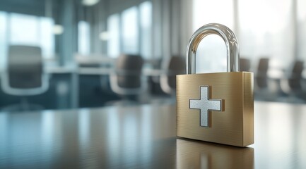 Poster - This visual effectively illustrates data security in healthcare, featuring a padlock in a hospital setting, emphasizing the importance of safeguarding sensitive patient information