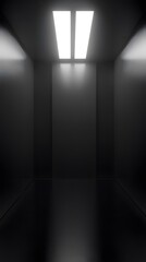 Wall Mural - Black and White Minimalist Elevator Interior with Fluorescent Lights