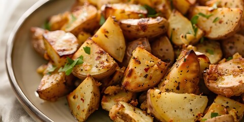 Wall Mural - Close Up Of Roasted Potato Wedges With Herbs And Spices