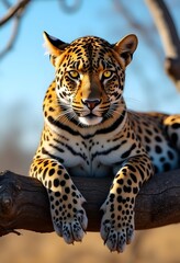 Wall Mural - Portrait of a leopard on a tree..