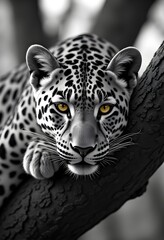 Wall Mural - Portrait of a leopard on a tree..