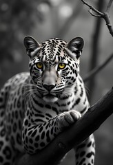 Wall Mural - Portrait of a leopard on a tree..
