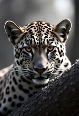 Wall Mural - Portrait of a leopard on a tree..