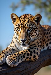 Wall Mural - Portrait of a leopard on a tree..