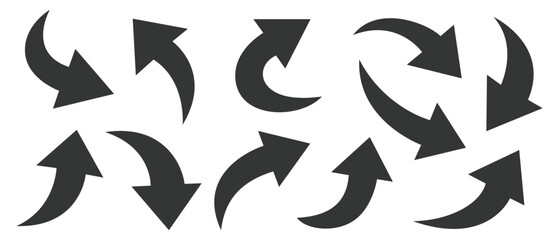 black arrows icon vector set. bold arrow symbol curved flat design isolated