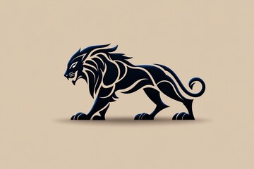Aufkleber - Stylized lion illustration with a minimalist design. Bold lines and a powerful stance on a neutral background.