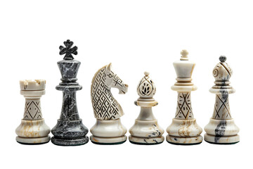 Wall Mural - exquisite antique chess set with hand-carved marble components isolated on transparent background