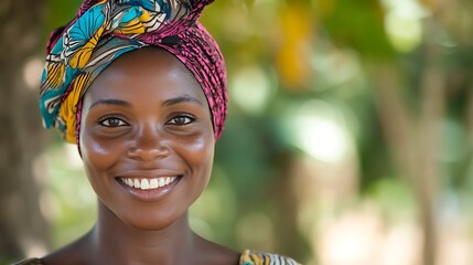 A beautiful Vincentian woman. Saint-Vincent-and-the-Grenadines. A beautiful Vincentian woman. A cheerful woman with a colorful headwrap smiles warmly in a natural outdoor setting, exuding joy a. #wotw