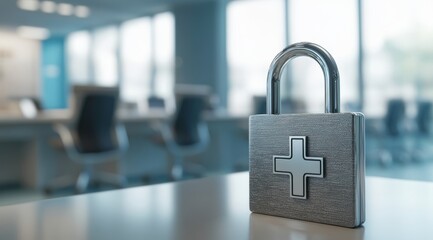 Poster - A padlock icon symbolizing the critical importance of data security within healthcare environments, emphasizing the essential need to protect sensitive patient information and maintain privacy