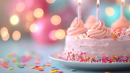 Canvas Print - Birthday Cake With Candles and Colorful Sprinkles at a Celebration