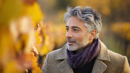 Sticker - Handsome Mature Man Enjoying Autumn Scenery in Park