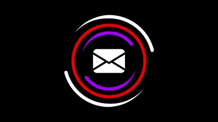 Poster - Email or message icon animation. Text or mailing symbol with circles.