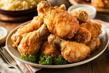 A massive plate filled with delicious and freshly made fried chicken