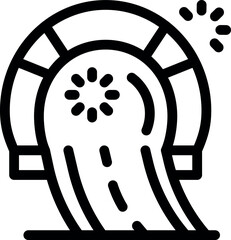 Poster - Line icon of a one lane road with a rotating loading symbol, representing traffic congestion inside a tunnel