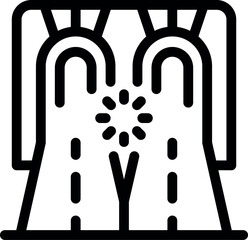 Poster - Line icon of a road leading to two tunnels with a loading symbol, representing a challenging choice