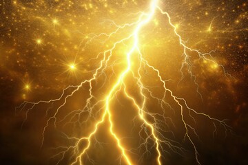 Bright lightning strikes against a shimmering gold backdrop. Generative AI