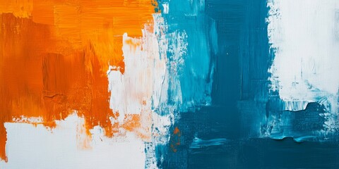 Poster - This is a striking piece of abstract artwork that features dynamic brushstrokes in vibrant orange, blue, and white
