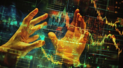 Wall Mural - Hands Interacting with Digital Data and Financial Charts