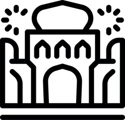 Poster - Line art icon of an indian palace with fireworks, celebrating the diwali festival