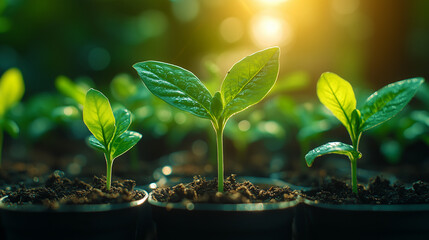 Au printemps, une jeune graine germe dans la terre, grandit en arbre, montrant la beauté de la nature et la croissance dans le jardin.