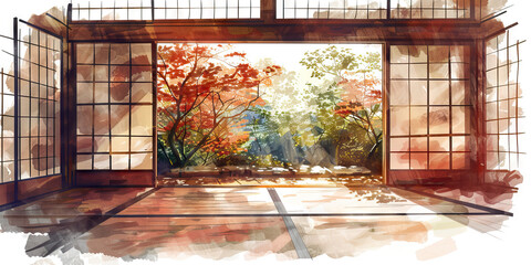 Wall Mural - Zen simplicity: A traditional Japanese room, tatami mats and paper sliding doors.