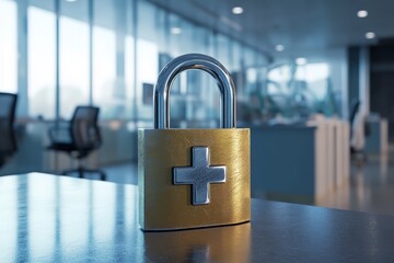 Poster - A padlock effectively symbolizes the critical importance of securing healthcare data within hospital environments to ensure the protection and privacy of sensitive patient information