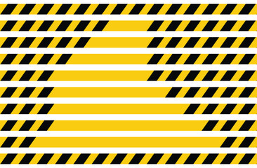 Wall Mural - Warning tape, quarantine stripes. Yellow and black warning tapes, Accident or danger warning, yellow line black stripe caution tapes danger warning ribbons. Vector illustration. Eps file 113.