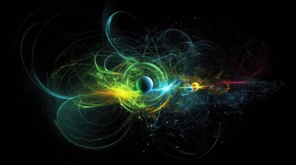 Poster - Abstract digital art depicting swirling, vibrant light forms against a dark background, representing energy and motion.
