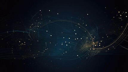 Poster - Digital abstract art with swirling golden lines and particles against a dark background, representing energy flow and motion.