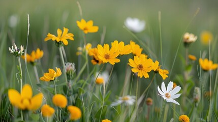 Sticker - Vibrant Wildflower Meadow in Springtime With Colorful Blooms