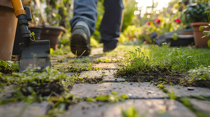 Garden Pavement Maintenance Weed Removal by Gardener