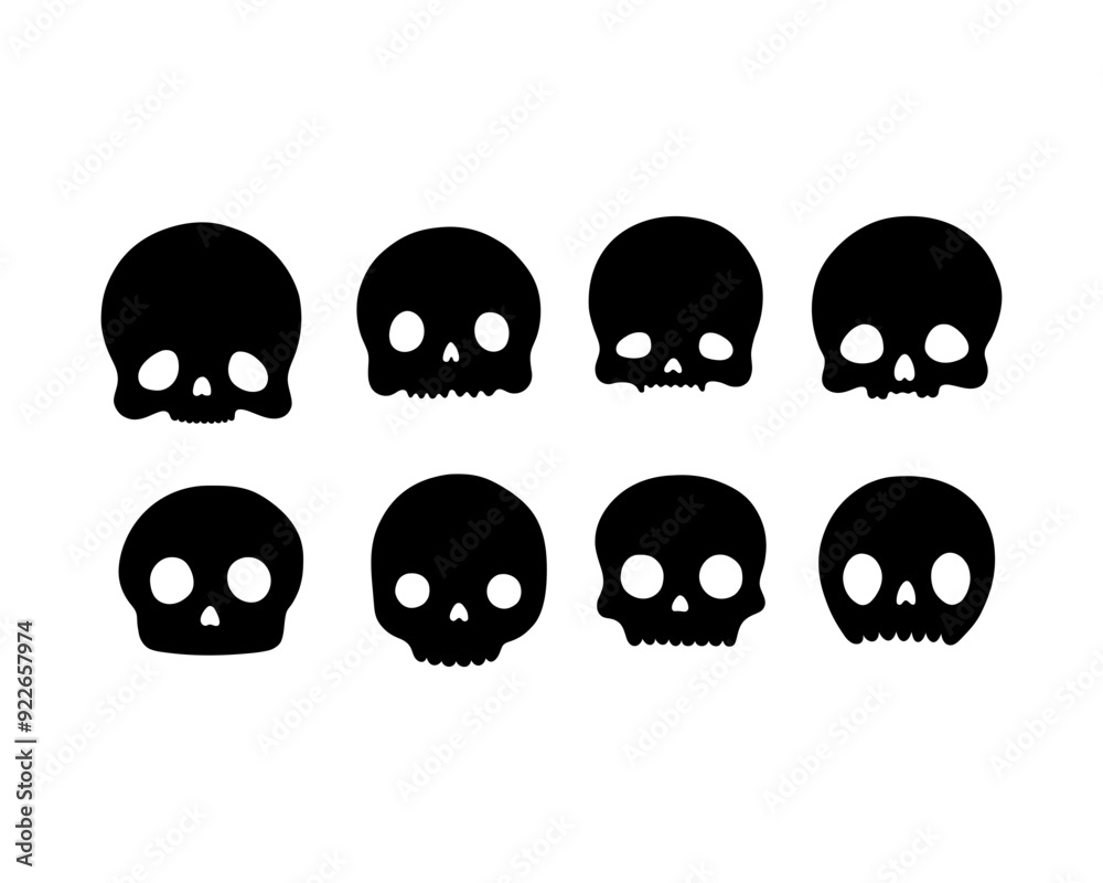 Vector Halloween Skull illustration set. Hand drawn black skulls ...