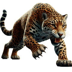 cutout walking Jaguar isolated on transparent background.