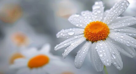 Sticker - Fresh Daisies Covered in Dewdrops in a Serene Garden Setting