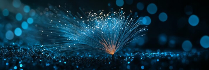 Poster - This captivating abstract image features a luminous blue light burst with dazzling shimmering particles