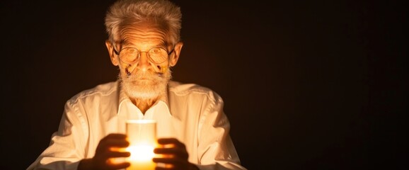 Darkly lit scene of a zombie customer dining, no text, with clear copy space