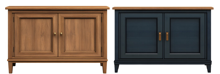 Wall Mural - Set of classic solid wood sideboard cabinets isolated on transparent background. 