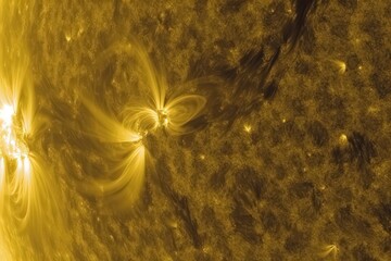 Wall Mural - an image illustrating the sun's connection to earth's magnetosphere, where solar winds interact with