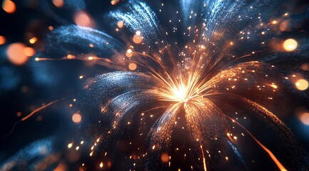 Wall Mural - Colorful and vibrant digital fireworks vividly illuminating the dark background, creating a dynamic explosion of sparks