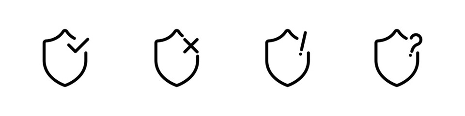 Poster - Set of vector shields. Vector set of voting signs. A tick, a cross, an exclamation mark, a question mark in a shield. Simple protection icons. Antivirus logo. Computer icons.