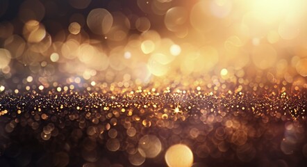 Canvas Print - Golden Glittering Particle Background With Bokeh Effect