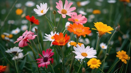 Sticker - Colorful Wildflowers Blooming in a Sunny Meadow During Spring