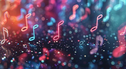 Poster - Colorful Musical Notes Floating Through a Starry Background at Night