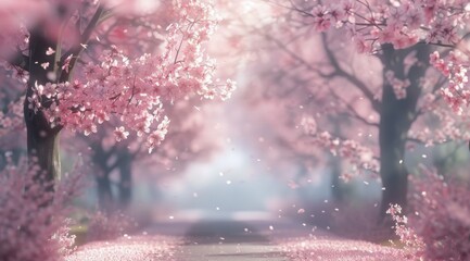 Sticker - Serene Cherry Blossom Pathway In Springtime Light