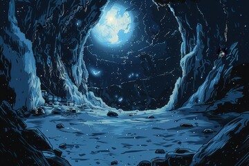 Lunar Cave with Glowing Lights