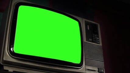 Wall Mural - 1980s vintage tv with green screen, you can replace green screen with the footage or picture you wan