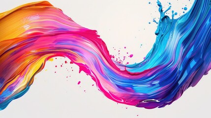 Sticker - Abstract artwork featuring vibrant blue, pink, and yellow paint swirls against a white background, creating a dynamic and energetic composition.