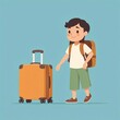 © ArtificialGen - simple flat of cute traveler with suitcase illustration