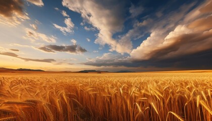 Wall Mural - Majestic Sunset Over Golden Wheat Field and Expansive Sky